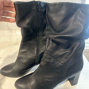 DAVID TATE black Leather Slouch Midcalf Zip block Heels Boots, 11W